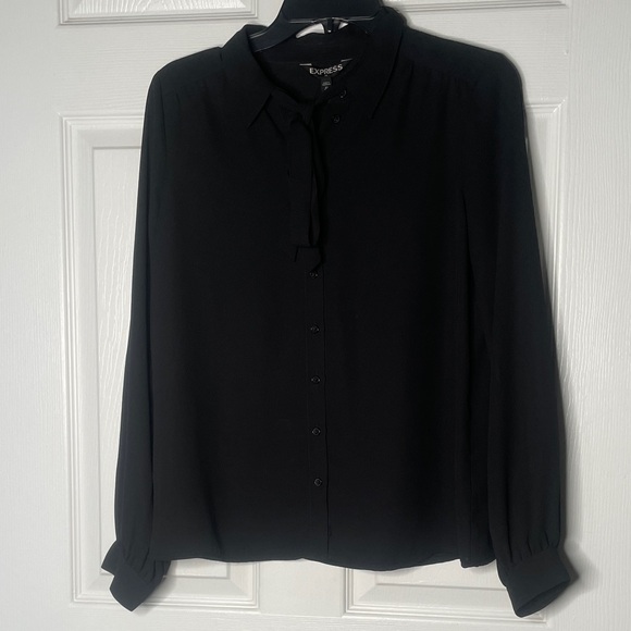 Express Tops - Express Tie Front Button Down Long Sleeve Blouse
